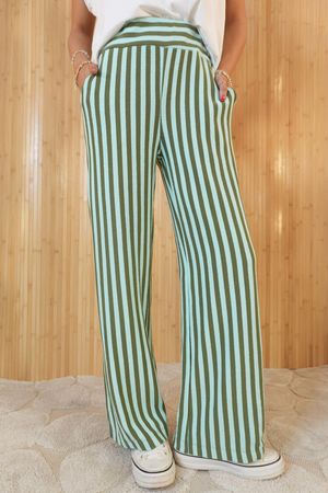 Shoreditch Stripe Lounge Flare Trouser Spearmint & Khaki